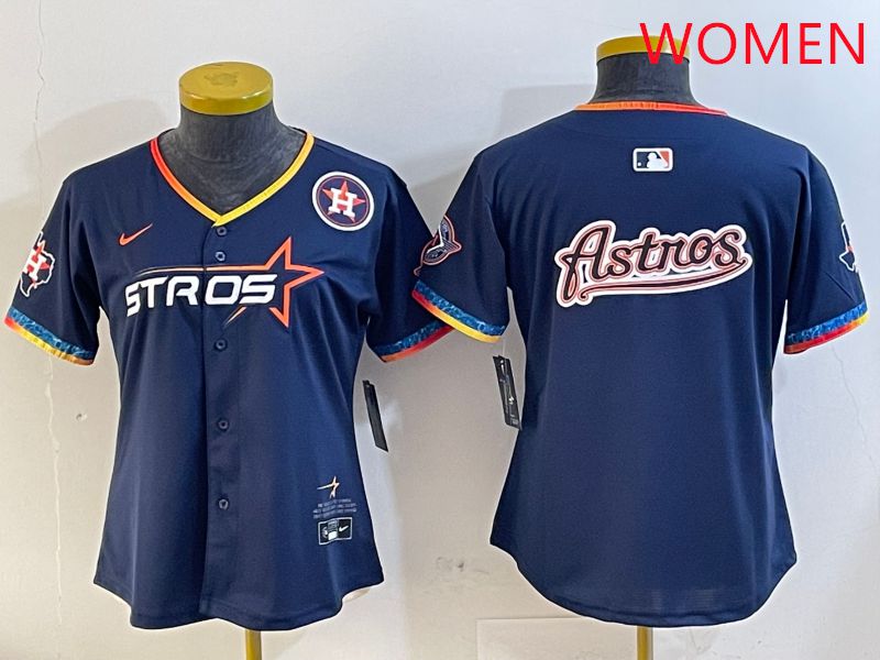 Women Houston Astros Blank Drak Blue Fourth generation Joint Name 2025 Nike MLB Jersey style 11->women mlb jersey->Women Jersey